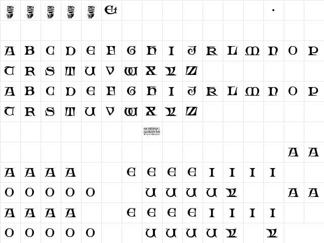Gothic Manus Regular  glyph index