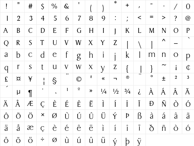 DragonEF ExtraLight  glyph index