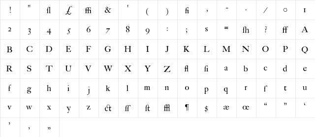 CaslonBookWF Regular  glyph index