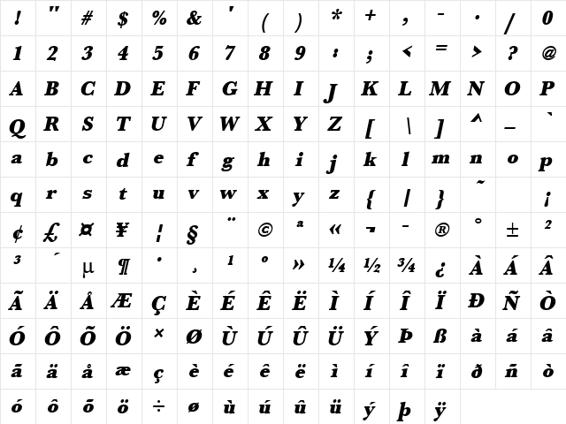 URWBaskerTUltBolNar Oblique  glyph index