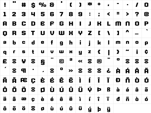 Armada Bold  glyph index