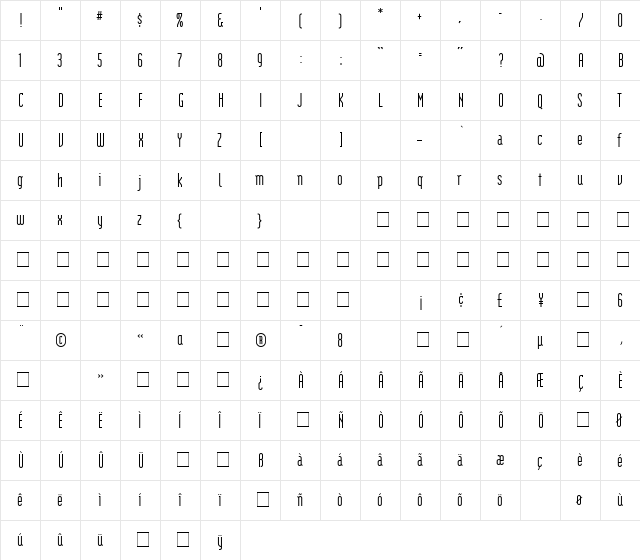 Modula Medium  glyph index