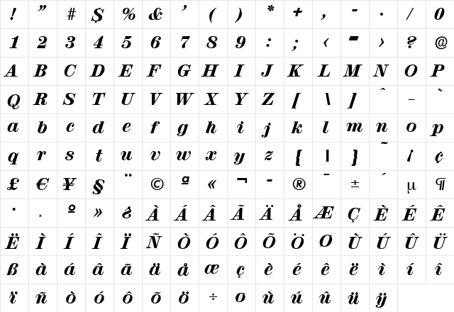 NormanBecker-Heavy Italic  glyph index