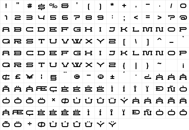 Creword Regular  glyph index