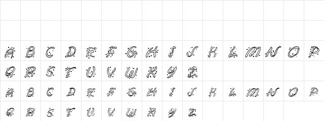Ribbonny Type Regular  glyph index