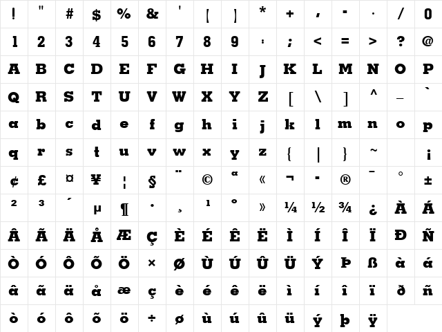 MofidMahdi LT Regular  glyph index