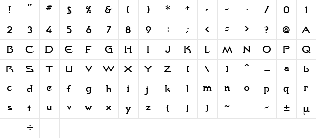Federation Regular  glyph index