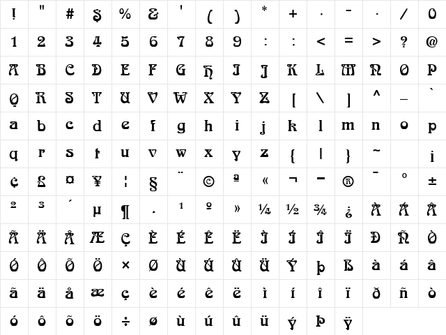 Lalique Regular  glyph index