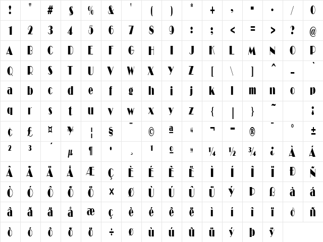 PT Capone Condensed Normal  glyph index