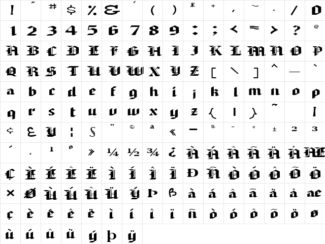 ArmedaExpandedSSK Bold  glyph index