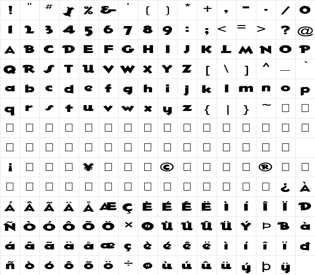 FZ JAZZY 32 EX Normal  glyph index