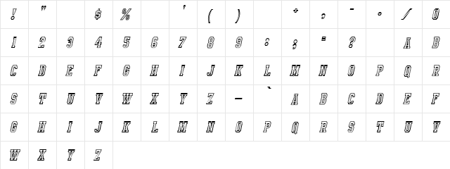 Intramural Contour Italic JL Regular  glyph index