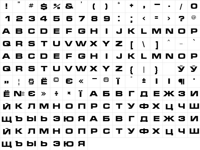 Micra Bold  glyph index