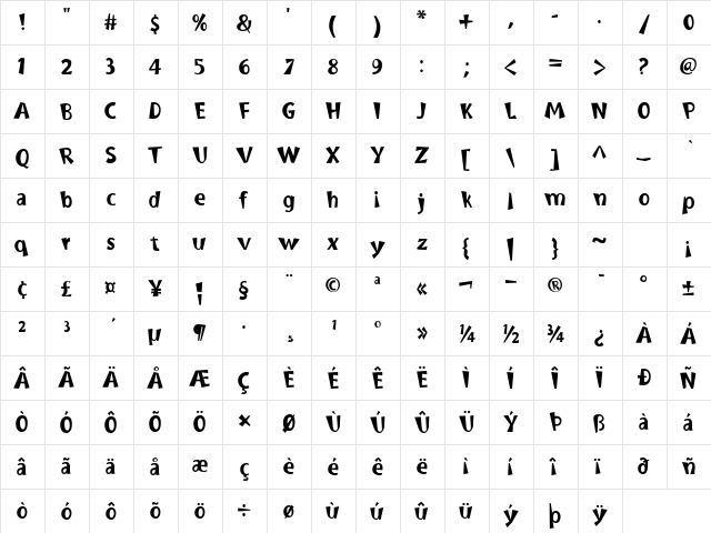 Burweed ICG Regular  glyph index