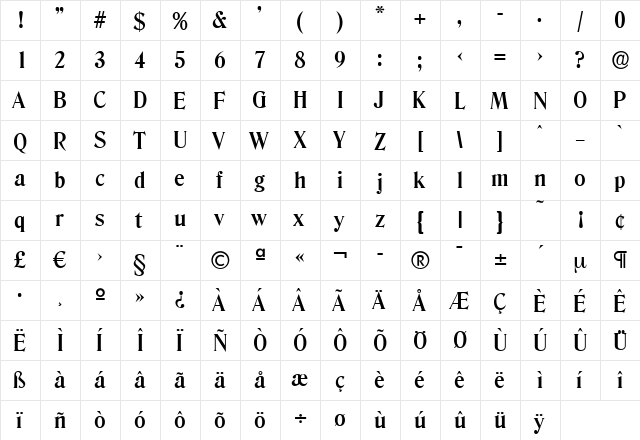 ThomasBecker Bold  glyph index