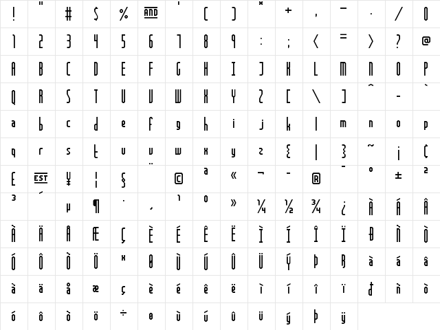 Frankfurt Messe Regular  glyph index