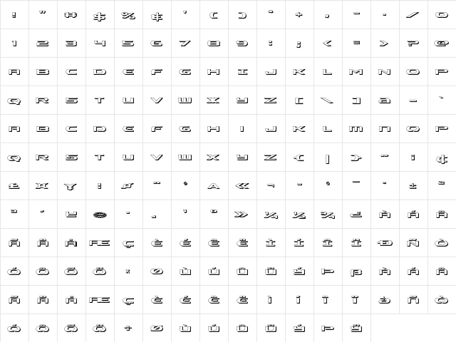 Alpha Men 3D Regular  glyph index