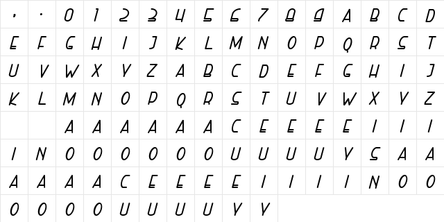 Right Hand Extra Bold Italic Regular  glyph index