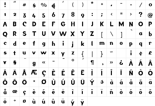 Jackdaw Regular  glyph index