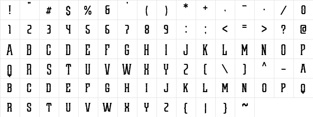Redsniper Regular  glyph index