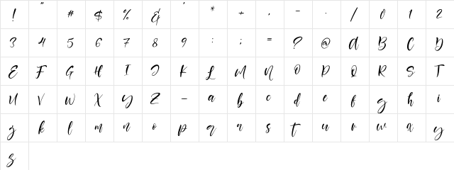 Berlins Regular  glyph index