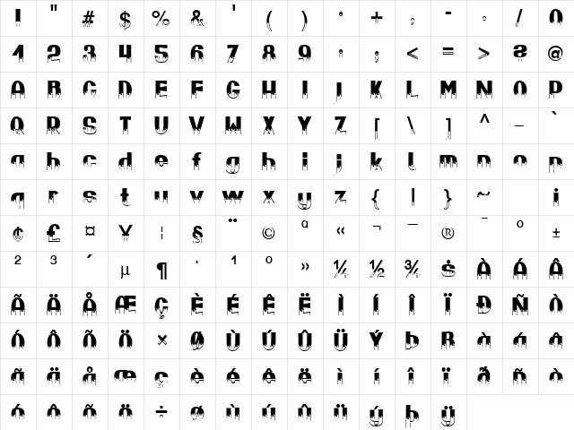 Popblood Becker Normal  glyph index