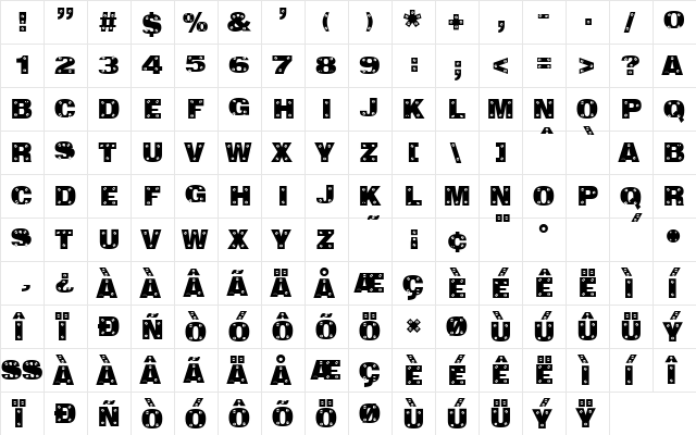 Sans Plate Caps Regular  glyph index