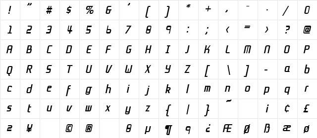 Grov AB Italic  glyph index