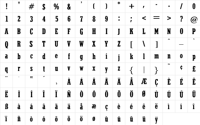 OPTIStymie Regular  glyph index