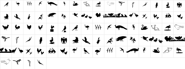 BirdsOThree Regular  glyph index