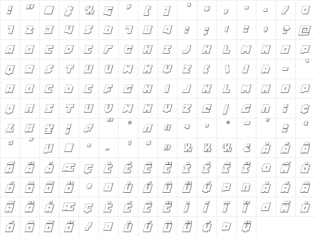 Dark Hornet 3D Italic Regular  glyph index