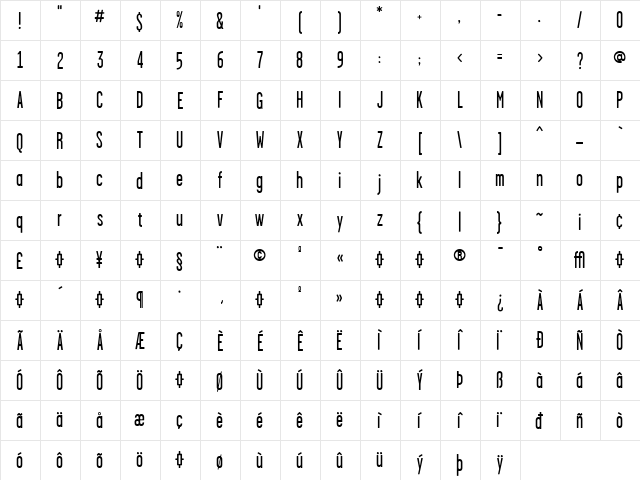 GarageGothic-Regular Regular  glyph index
