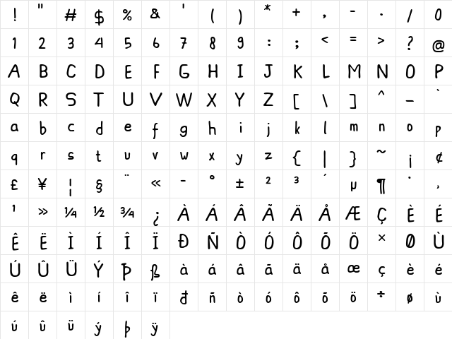 ASCOTA Regular  glyph index