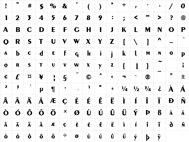 URWPelionDBol Regular  glyph index