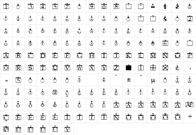 Billett Regular  glyph index