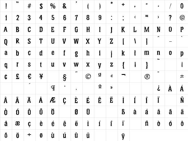 HeliumAntique Bold  glyph index
