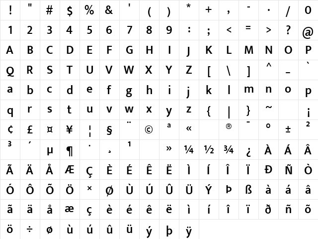 Ek Mukta SemiBold  glyph index