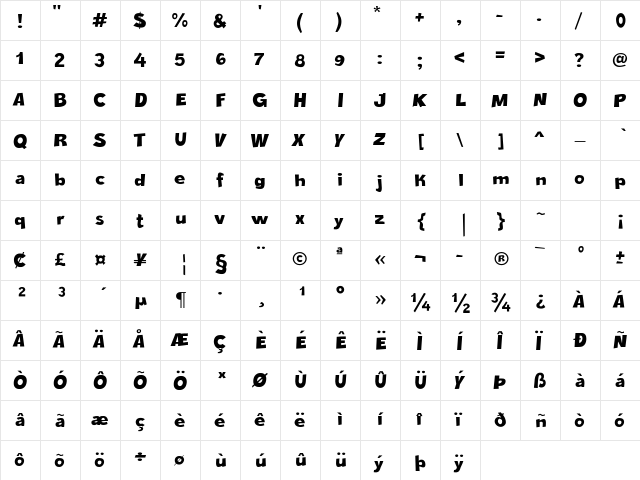 Crazy Krabs Regular  glyph index