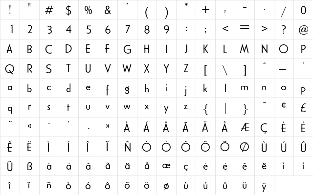 Cassius Regular  glyph index