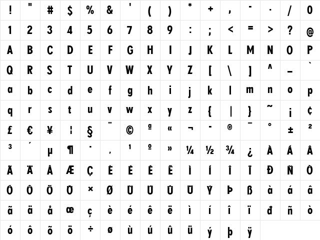 SuperGroteskC Regular  glyph index