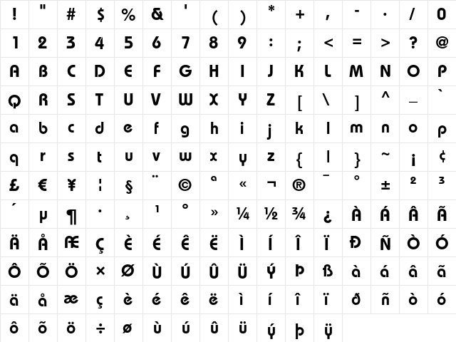 Bauhaus LT Regular  glyph index