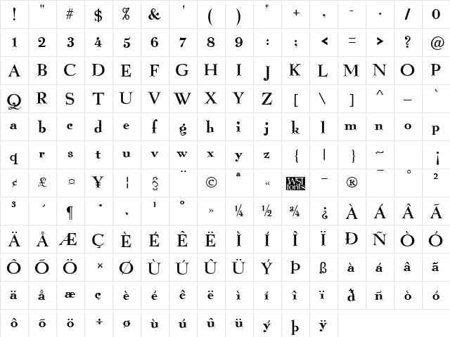 GrailLight Regular  glyph index