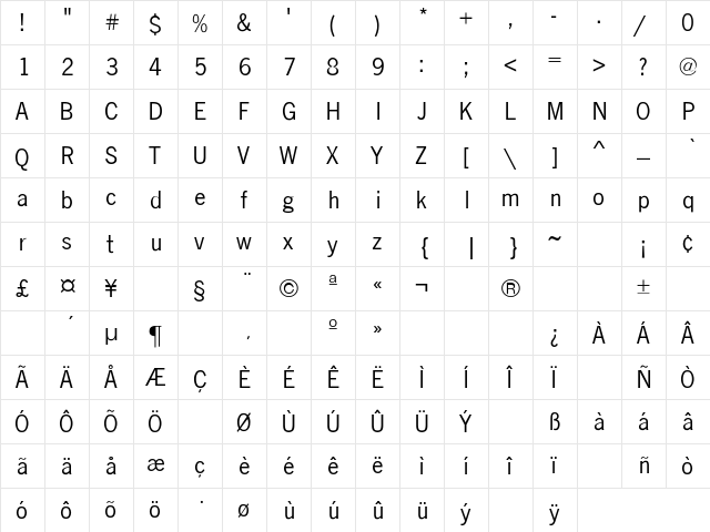 News-Gothic Regular  glyph index