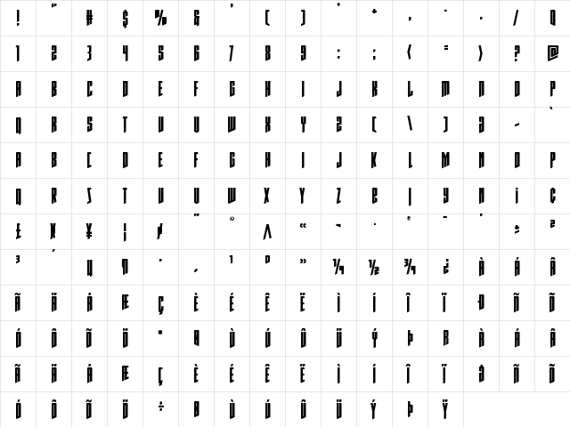 Rhinoclops Regular  glyph index