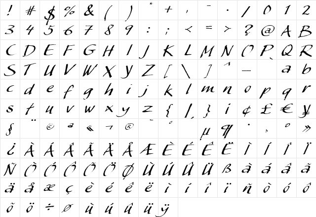 MyScript Plain Regular  glyph index