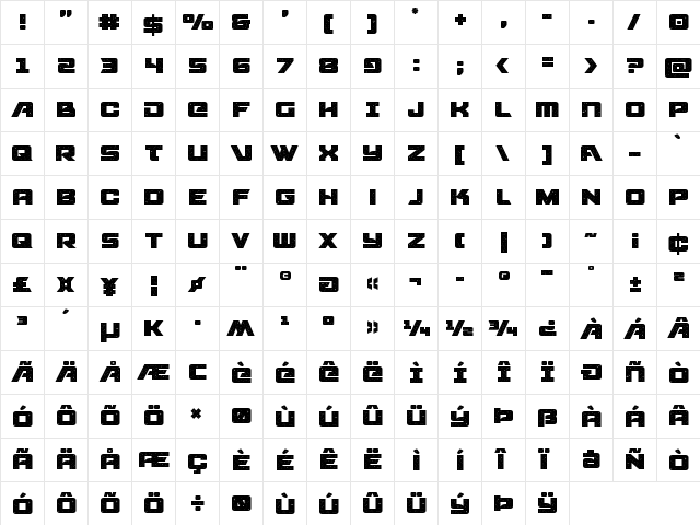Starcruiser Regular  glyph index