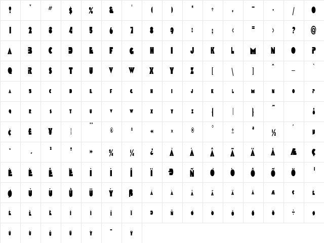 Animal Regular  glyph index