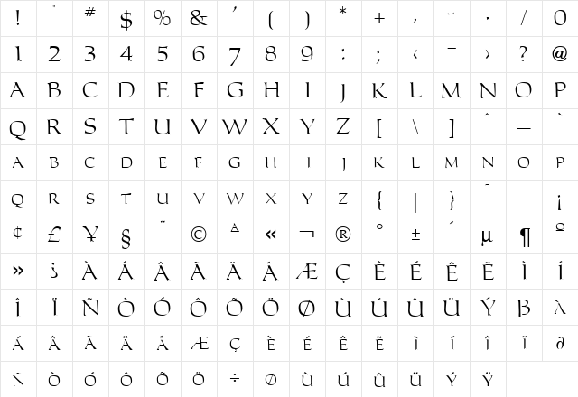 Caroller DB Regular  glyph index