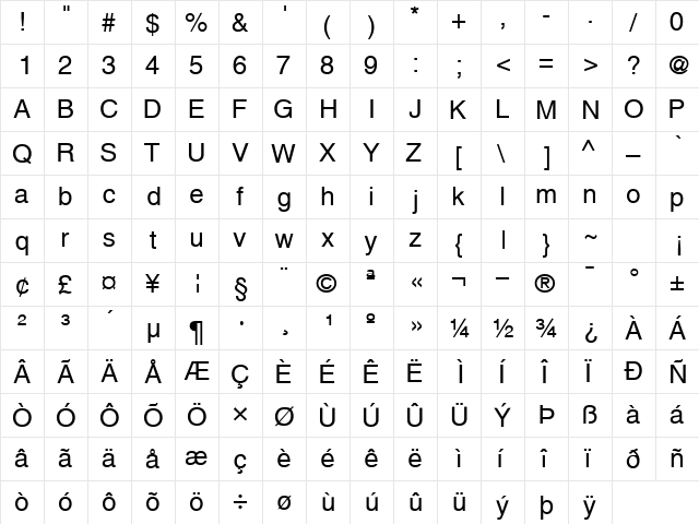 ContextSSK Regular  glyph index
