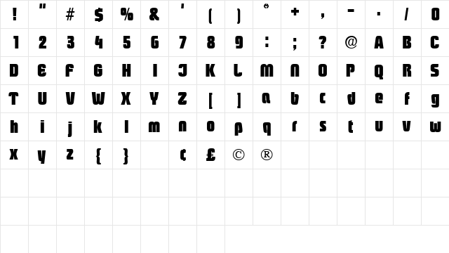 BoozleDisplaySSK Regular  glyph index